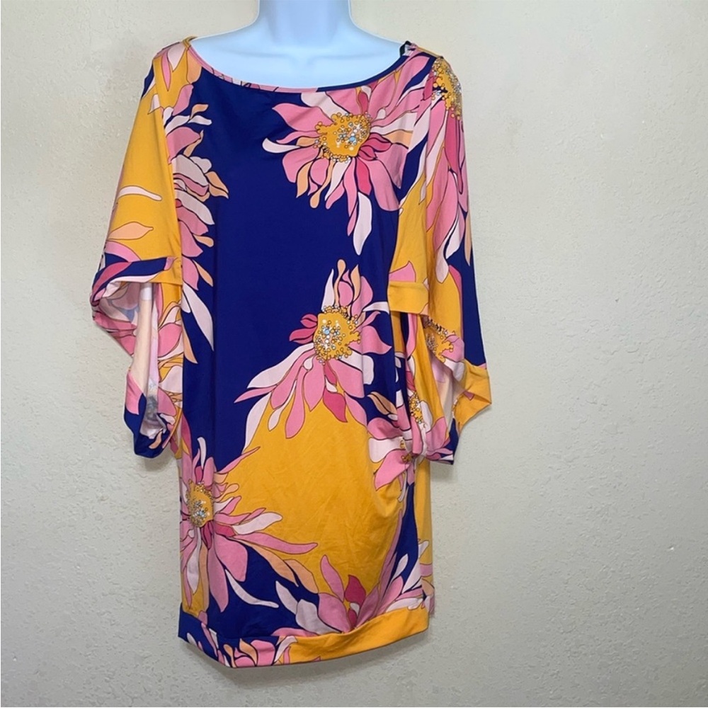 Trina Turk Blue and Yellow Floral Swim Coverup